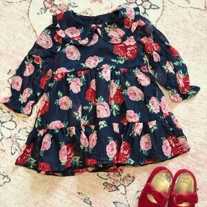 Janie and Jack Floral Navy Dress with Pink and Red Accents